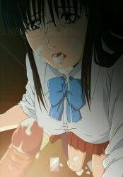 1boy 1girls after_fellatio after_oral after_sex asada_shouko bangs big_breasts black_hair blackmail bowtie breasts brown_eyes busty cum cum_on_body cum_on_face erection excessive_cum eyewear faceless_male female femsub forced forced_oral forced_sex from_above front_view glasses gym_storeroom hi_res indoors loafers long_hair looking_at_viewer male male_pov megane open_mouth panchira_teacher penis pictures pictures_in_background pleated_skirt pov rimless_glasses school_uniform schoolgirl screencap shirt shy skirt socks submissive submissive_female uncensored viewed_from_above