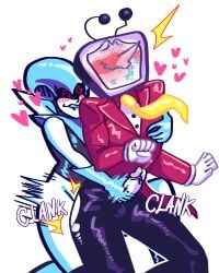 clank_clank_clank crack_pairing deltarune deltarune_chapter_2 deltarune_chapter_3 dominant_female female hand_on_chest hand_on_penis implied_futa jontainaka lipstick lipstick_mark male masturbation pegging penis queen_(deltarune) robot robot_girl straight suit tenna_(deltarune) tv tv_head