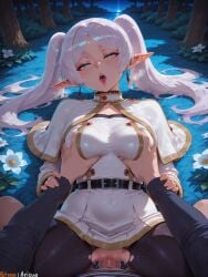 1boy 1girls 2025 ai_generated anime anime_girl anime_style arisua artist_name bangs belt big_breasts blush breast_grab breasts clothed_sex curvy curvy_body curvy_female dress earrings elf female flower frieren frieren_beyond_journey's_end grabbing green_eyes half-closed_eyes hi_res high_quality high_res high_resolution highres jewelry large_breasts long_hair long_sleeves looking_at_viewer lying male missionary night on_back open_mouth outdoors pantyhose patreon patreon_username penis pointy_ears pov pov_hands pussy saliva sex skindentation solo_focus sousou_no_frieren spread_legs straight sweat tongue tongue_out torn_clothes twintails uncensored vaginal_penetration watermark white_hair