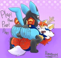 1femboy 2boys anal anal_juice anal_sex ass background color colored commentary_request commission commission_art commissioner_name commissioner_upload digital_art digital_drawing digital_drawing_(artwork) digital_media digital_media_(artwork) lucario male male/male male_only male_penetrated male_penetrating male_penetrating_male mating_press onomatopoeia original_character penetrating penetration pokemon pokemon_(species) ramakopa_(artist) sweatdrop