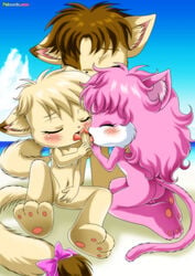 2girls angel_(little_tails) annie_(little_tails) april_(little_tails) bbmbbf feline furry little_tails oral palcomix pink_hair tagme