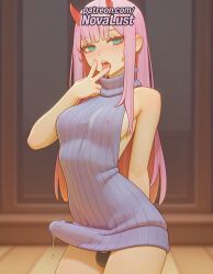 1futa 2025 ai_generated artist_name bare_shoulders blurry blurry_background cock covered_nipples darling_in_the_franxx dick dress erection eyebrows_visible_through_hair foreskin futanari hairband hi_res high_quality high_resolution highres horns long_hair male_focus meme_attire novalust oni_horns otoko_no_ko patreon patreon_username penis pink_hair precum ribbed_sweater sleeveless solo stable_diffusion sweater testicles tongue tongue_out virgin_killer_sweater watermark zero_two_(darling_in_the_franxx)