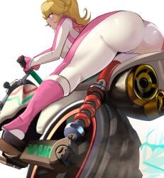 absurd absurd_res absurdres adjusting_clothes all_fours big_ass big_butt blonde_female blonde_hair blonde_hair blue_eyes blush boots cameltoe clovernuts color crown digital_art digital_drawing_(artwork) digital_media_(artwork) driving full_body_suit gloves high_heel_boots highres horse_tail lightning long_hair looking_away motor_vehicle motorcycle perspective princess_peach scarf thick_ass thick_butt thick_legs thick_lips thick_thighs thight_clothing underboob video_game_character video_game_franchise video_games