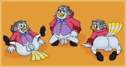 2023 4_fingers all_fours anthro arm_support ass avian backsack backward_arm_support balls ballsack beak belly big_ass big_belly big_butt biped bird black_clothing black_eyebrows black_eyes black_footwear black_shoes blue_bow_tie bottomless bottomless_anthro bottomless_male bow_tie butt_pose clothed clothing colored columbid crouching digital_drawing_(artwork) digital_media_(artwork) eyebrows feather_hands feathers fingers flaccid footwear foreskin genitals glance glancing_back half-closed_eyes havenstinkman hi_res humanoid_genitalia humanoid_penis jacket legs_up legwear looking_at_another looking_back_at_self lying male mature_male multiple_images multiple_poses narrowed_eyes on_back overweight overweight_anthro overweight_male penis pigeon pink_clothing pink_jacket pink_topwear pinup pose presenting presenting_hindquarters purple_clothing purple_topwear purple_vest raised_tail rear_view shaded shadow simple_background smile smiling_at_viewer solo squatting_pose squire squire_trelawney stockings tail tail_feathers the_legends_of_treasure_island three-quarter_view toony topwear uncircumcised vest white_balls white_body white_feathers white_penis white_sclera wig yellow_background yellow_beak