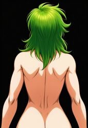 ai_generated andromeda_shun ass back_view bronze_saints femboy gay green_hair novelai nude nude_male saint_seiya shounen_jump white_skin