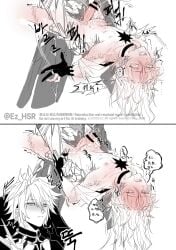 anaxa_(honkai:_star_rail) belly_bulge black_and_white blushing_male crying_with_eyes_open cum_on_body drooling gay gay_sex hole_in_chest honkai:_star_rail male/male male_penetrated male_penetrating_male phainon_(honkai:_star_rail) size_difference