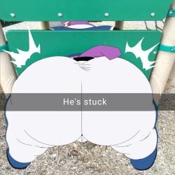 back_view baseball baseball_uniform big_ass big_butt champa dragon_ball dragon_ball_super fat fat_ass fat_butt fat_male feline feline furry god obese obese_anthro obese_humanoid obese_male stuck stuck_in_object yifforroarts