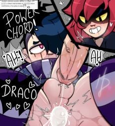after_anal after_sex anal anal_sex ass balls black_hair blush blush brawl_stars clothed clothing cum cum_drip cum_inside draco_(brawl_stars) edgar_(brawl_stars) ejaculation emo emo_boy emo_hair english_text erection gay gay_sex hair hair_over_one_eye heart heart-shaped_pupils human legs_apart legs_held_open light-skinned_male light_skin long_hair makeup_running male male/male male_only moan moaning moaning_in_pleasure penis pleasure_face red_hair scarf scarf_over_mouth semen_in_anus semi_nude sex short_hair smile supercell sweat text yellow_eyes