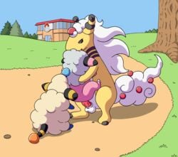 ambiguous_gender ampharos balls feral feral_on_feral flaaffy flygon_(artist) male mareep mega_ampharos mega_evolution nintendo penis pokemon pokemon_(species) sl350 video_games