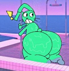 ! ass big_ass big_butt booty bunny bunny_ears bunny_tail exclamation_point green_body green_fur in_water jaden_salads male male_only pixel_art rabbit rabbit_ears rabbit_tail tagme tagme_(artist) youtube youtuber