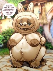 absurd_res anthro areola band1tnsfw belly big_areola big_belly big_breasts big_nipples big_teeth blue_eyeshadow breasts dark_nipples digital_drawing_(artwork) digital_media_(artwork) english_text eyelashes eyeshadow female female_anthro freckles fur god_is_dead gold_body hi_res huge_belly huge_breasts labubu lafufu long_ears long_eyelashes long_nails looking_at_belly looking_down makeup mammal montgomery_glands nipples overweight overweight_anthro overweight_female pregnant pregnant_anthro pregnant_female rosy_cheeks sharp_teeth solo star_eyes stretch_marks teeth text thought_bubble vein veiny_breasts what where_is_your_god_now why yellow_body yellow_fur
