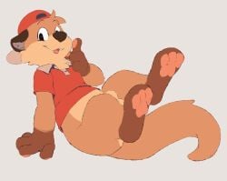 2022 2_frame_animation 4_fingers 4_toes animal_genitalia anthro anus ass balls black_eyes blush blush_lines bottomless brown_body brown_ears brown_fur brown_nose brown_paws cheek_tuft chest_tuft chester_the_otter clothed clothing facial_tuft fangs feet fingers fur genitals hat headgear headwear legs_up looking_at_viewer looking_down male male_only mammal multicolored_body multicolored_fur mustelid open_mouth otter pawpads paws pink_pawpads red_clothing red_hat red_headwear red_shirt red_topwear seth-iova sheath shirt short_playtime simple_background sitting solo spread_legs spreading tan_body tan_fur teeth toes topwear tuft