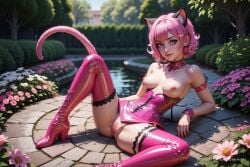 1girls ai_generated animal_ear_fluff animal_ears artist_name boots breasts cat_ears cat_girl cat_tail clothing_aside collar corset earrings flower hi_res high_heel_boots high_heels ichigo_momomiya jewelry looking_at_viewer medium_breasts mew_ichigo nipples outdoors parted_lips pink_eyes pink_flower pink_footwear pink_hair progenarts pussy short_hair sitting solo spread_legs tail thigh_boots thighhighs tokyo_mew_mew tree uncensored underwear water