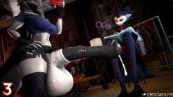 16:9 1boy 1futa 1girls 3d_(artwork) 4k absurd_res ambiguous_gender animal_genitalia animal_penis anthro appliance bedroom bodily_fluids breasts canid canid_demon canine crop_top cryowolf9 demon digital_media_(artwork) english_text equine_genitalia equine_penis female fingerless_gloves fridge furry futanari genitals grey_body grey_fur grey_hair hellaverse hellhound helluva_boss hi_res intersex kitchen_appliance loona_(helluva_boss) mammal mythological_canine mythological_creature mythology penis shirt shorts sitting solo spiked_collar stolas_(helluva_boss) sweat tail text thighhighs two_tone_body two_tone_fur two_tone_tail white_body white_fur widescreen wolf wolf_girl