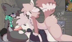 anal anal_sex anthro ass bed big_butt big_ears big_penis blush blush_lines bodily_fluids brown_body brown_fur canid canine carbanogg clothing cum cum_in_ass cum_in_mouth cum_inside cum_while_penetrated ejaculation felid feline fellatio femboy forced fur furniture furry gang_rape gangbang genital_fluids genitals grey_body grey_fur group group_sex lagomorph looking_pleasured lying lying_on_bed maid_uniform male male/male male_penetrated male_penetrating male_penetrating_male mammal microsoft minecraft mojang on_bed on_front oral penetration penile penis penis_grab pink_fur rape scarf sex shocked sound sound_edit sound_effects sweat sweatdrop sweaty_butt tagme thick_thighs trio uniform video white_body white_fur xbox_game_studios