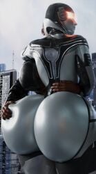 1futa 1girls 3d 3d_(artwork) ass_grab bioware black_nail_polish black_nails dark-skinned_futa dark-skinned_futanari dark_skin deep_skin edi enigma3d female futanari mass_effect nail_polish skindentation standing