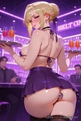 2025 2boys 3boys ai_generated alcohol anal anal_object_insertion ass bangs bar bare_arms bare_shoulders bikini bikini_top_only black_choker black_necktie black_ribbon blonde_hair blush braid breasts choker closed_mouth cowboy_shot cup drinking_glass earrings evelyn_chevalier female female female_focus french_braid from_behind hair_bun hair_ribbon holding holding_tray hoyoverse indoors jewelry large_breasts lips looking_at_viewer looking_back microskirt mihoyo miniskirt mole mole_under_eye multiple_boys necktie no_panties nsfw object_insertion patreon_username pink_lips pleated_skirt purple_eyes ribbon rognezart sex_toy shirt short_hair sidelocks single_hair_bun skindentation skirt smile solo solo_focus swimsuit thighhighs tray zenless_zone_zero
