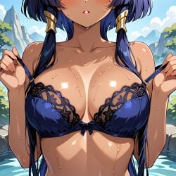 ai_generated bra bra_pull bra_strap_down candace_(genshin_impact) genshin_impact no_face onsen pumpkin1075