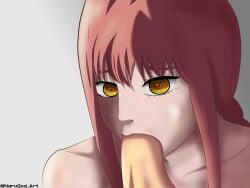 1girls between_breasts blowjob ejaculation makima_(chainsaw_man) penis