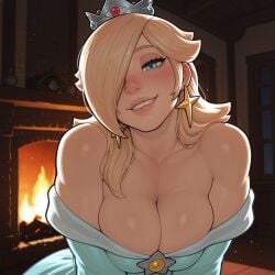 1:1 1girls 2025 2d ai_generated bangs bangs_over_one_eye bare_shoulders bedroom_eyes big_breasts bite biting_lip blonde_hair blue blue_dress blue_eyes blush blush blush_lines breasts cleavage clothed clothing crown curvy curvy_figure dark_room director_joe420 dress earrings female female_focus female_only fire fireplace front_view gem hair_over_one_eye hair_over_shoulder head_tilt hi_res high_quality human human_only illustrious_(stable_diffusion) indoors inside jewel jewelry leaning_forward light-skinned_female light_particles light_skin long_hair long_sleeves looking_at_viewer mario_(series) more_at_source narrowed_eyes night nintendo off_shoulder portrait princess_rosalina skindentation solo solo_female solo_focus stable_diffusion teeth upper_body video_game_character window