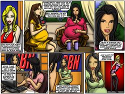 blonde_hair breasts celebrity clothing comic dress english_text illustrated-interracial large_breasts pregnant sandra_bullock stripper_pole