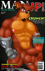 1boy abs balls bandicoot bara black_background black_nose chin_beard cover cover_page crash_(series) crash_bandicoot_(series) crunch_bandicoot english_text erect erect_penis erection fastspeedy fur furry furry_only green_eyes humanoid_penis looking_at_viewer magazine magazine_cover male male_only mammal marsupial military_pants muscular muscular_male nipples pants_down pecs penis pose puffy_nipples robotic_arm simple_background six_pack solo testicles text vein veins veiny_arms veiny_penis video_games