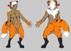 2016 animal_genitalia animal_genitalia_on_humanoid animal_humanoid anus backsack balls canine closed_eyes dark_skin facial_markings flaccid fox fox_humanoid fully_sheathed fur hair humanoid jewelry male male_only mammal markings model_sheet necklace nipples nude penis red_fur redemption3445 satyr sheath simple_background smile solo uncut white_fur white_hair