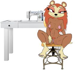 alternate_breast_size animal_crossing anthro areola black_nose breasts chair clitoris female nintendo pubes pussy red_eyes sable_able sewing_machine simple_background sitting solo tagme video_games white_background