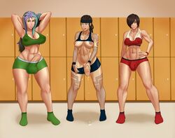 3futas abs areolae athletic awilix_(smite) ball_bulge balls balls_in_panties balls_under_clothes bellona_(smite) big_balls big_breasts big_penis breasts bulge cameltail clothed color dreadlocks erect_nipples erection flaccid front_view functionally_nude futa_only futa_with_futa futanari green_eyes gym hands_behind_head intersex kinkyfolk looking_at_viewer masturbation midriff muscular_futanari nanodeath nipple_bulge nipples panties panty_bulge penis penis_bulge penis_in_panties penis_out penis_slip penis_under_clothes posing precum precum_drip scars semi-erect short_hair slim smite sportswear standing tattoo terra_(smite) testicles wide_hips