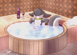 2016 alcohol anthro beverage blush closed_eyes cute fan_character heart hot_tub iradeon male male_only pattern penis senz shower sitting smoke sweat towel water wine wood