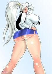 1girls ass big_ass big_breasts bimbo breasts busty clothing dat_ass huge_breasts jeane lipstick makeup miniskirt nipple_bulge ponytail sideboob skirt suikoden tied_hair voluptuous white_hair zedeki