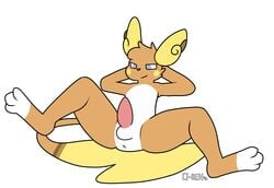 1boy 2016 alolan_form alolan_raichu animal_genitalia anthro anus ass blue_eyes c1-11131 erection fur furry hands_behind_head male male_only mammal mouse nintendo nude orange_fur paws penis pokemon pokemon_(species) pokemon_sm raichu rodent smile solo spread_legs testicles text video_games white_background white_fur