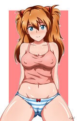 asuka_langley_sohryu blue_eyes blush cameltoe clothing erect_nipples erect_nipples_under_clothes female hair_decs medium_breasts neon_genesis_evangelion panties pointy_chin red_hair solo sonicbluespeed striped striped_panties tied_hair twintails