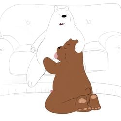 balls bazookiton bear cartoon_network closed_eyes erection fellatio fur grizzly_(wbb) grizzly_bear ice_bear incest looking_pleasured male mammal oral paws penis polar_bear semi-anthro sex sibling sofa we_bare_bears yaoi