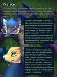 2016 absurd_res anthro blush canine comic crossover death_battle digimon english_text female hi_res lucario male mammal mykiio nintendo pokemon pokemon_(species) red_eyes renamon text video_games