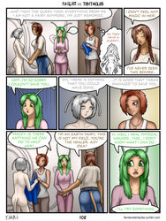 antennae bobbydando breasts brown_eyes brown_hair clothing colored comic english_text facial_markings fairies_vs_tentacles fairy fantasy female green_eyes green_hair grey_eyes grey_hair hair humanoids jewelry markings necklace nipples page_108 tumblr_username