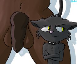 1boy 2016 absurd_res ambiguous_gender animal_genitalia animal_penis anthro anubian_jackal big_balls big_dom_small_sub big_eyes big_head big_knot big_penis black_fur brown_balls brown_fur brown_penis canine cheek_tuft chest_tuft chin_tuft collar colored crossed_arms crotch_shot displeased duo ear_tuft ears_down eyebrows faceless_male fluffy front_view frown fur fur_tuft furry grumpy half-erect head_tuft hi_res imminent_sex inner_ear_fluff jackal knot larger_male league_of_legends leash light looking_away male mammal master musclegut muscular muscular_legs muscular_male nasus navel nude obliques penis petplay pink_nose riot_games roleplay scar sex_slave shaded shadow short shoulder_tuft signature simple_background size_difference slim slit_pupils smaller_male solo_focus spiked_collar spikes standing testicles thebigblackcod thick_penis tuft veigar video_games white_background yaoi yellow_eyes yordle