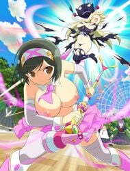 4girls artist_request background_character breasts exploding_clothes ferris_wheel hiroko_(senran_kagura) large_breasts mai_(senran_kagura) marvelous nipples photoshop senran_kagura senran_kagura_new_wave sword torn_clothes weapon