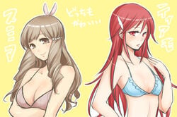 2girls bikini breasts cordelia_(fire_emblem) embarrassed fire_emblem fire_emblem_awakening long_hair multiple_girls red_hair ryu_na shougayaki_(kabayaki_3) small_breast sumia_(fire_emblem) swimsuit swimsuit_aside very_long_hair