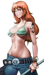 arm_tattoo big_ass big_breasts big_butt big_nipples big_thighs big_titties blue_tattoo breasts clothing curvaceous curvaceous_female curvaceous_figure curvy curvy_figure curvy_hips female female_focus female_only long_hair looking_at_viewer nami_(one_piece) one_piece orange_hair orange_hair_female puraraw rubber tattoo