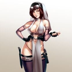 big_ass big_breasts big_breasts big_butt big_titties brown_hair character_request clothing commission curvaceous curvaceous_female curvaceous_figure curvy curvy_figure curvy_hips female female_focus female_only looking_at_viewer puraraw short_hair thigh_highs underwear