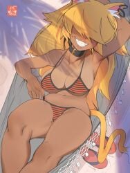 animal_ears animal_tail big_ass big_breasts big_breasts big_butt big_thighs big_titties bikini brown_skin cat_ears cat_tail catgirl comission curvaceous curvaceous_female curvaceous_figure curvy curvy_figure curvy_hips female female_focus female_only long_hair original original_character puraraw yellow_hair