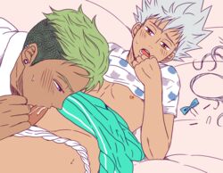 2boys age_difference erection fellatio green_hair hair king_of_prism_by_prettyrhythm lying male_only multiple_boys oral penis pretty_rhythm pretty_rhythm_rainbow_live silver_hair sucking yaoi