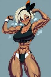1girls abs ai_generated bea_(pokemon) big_breasts blue_eyes breasts clothed clothing color dark_skin dark_skinned_female female female_focus female_only fit_female game_freak gigiti grey_hair gym_leader hi_res large_breasts looking_at_viewer muscles muscular muscular_arms muscular_female nintendo pokemon pokemon_ss pokemon_trainer short_hair solo solo_female thick_thighs