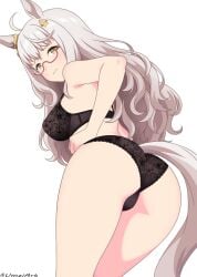 ass back_view backside bangs biwa_hayahide_(umamusume) booty bra bra_and_panties cameltoe cute cute_butt cute_face embarrassed_exposed_female female female_focus female_only glasses horse horse_ears horse_girl horse_tail lacy_bra lacy_panties long_hair panties petite petite_female presenting_ass pussy_outline sexy sexy_body shy shy_female silver_hair slender slender_body slender_legs small_breasts solo solo_female solo_focus umamusume umamusume_pretty_derby umeiart yellow_eyes