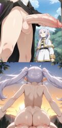 1futa 1girls 2koma ai_generated arm_grab arms_held_back ass back_view balls before_and_after big_ass big_butt big_cock big_penis breasts bubble_ass bubble_butt clothed clothed_female clothing cock cock_hungry completely_nude earrings elf elf_ears elf_female erection female fern_(sousou_no_frieren) frieren from_behind from_behind_position futa_on_female futa_penetrating futa_penetrating_female futa_pov futanari genitals grabbing grabbing_from_behind green_eyes grey_hair hentai4life_ huge_cock human human_futa imminent_penetration imminent_sex instant_loss instant_loss_2koma intersex large_penis long_penis looking_at_penis nipples nude nude_female nude_futa outdoor_sex outdoors outside outside_sex penetration penis penis_awe penis_out petite petite_female pointy_ears pov precum precum_string ready_to_pop reverse_cowgirl_position round_ass round_butt sex sex_from_behind shocked shocked_expression sousou_no_frieren stable_diffusion standing sunset testicles thick_penis twintails veiny_penis wrist_grab