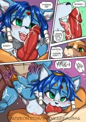 2025 animal_genitalia animal_penis anthro anthro_on_anthro anthro_penetrated anthro_penetrating anthro_penetrating_anthro bad_end blue_body blue_fur blue_hair blush bodily_fluids bound breasts canid canine canine_genitalia canine_penis collar comic cuckold cuff_(restraint) cum cum_in_mouth cum_inside cum_on_penis daigaijin dialogue english_text erection fellatio female female_penetrated fox fox_mccloud from_behind_position fur genital_fluids genitals green_body green_eyes green_scales group group_sex hair hi_res kneeling knot knotted_penis krystal_(star_fox) licking lizard male male/female male_penetrating male_penetrating_female mammal metal_collar metal_cuffs nintendo nipples nude nude_anthro nude_female nude_male oral orange_body orange_fur penetration penile penile_penetration penis penis_in_vagina penis_lick profanity reptile restraints scales scalie sex sharpclaw_(star_fox) speech_bubble standing star_fox sweat teeth text threesome tongue tribal trio vaginal_penetration vaginal_penetration