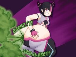 ass_bigger_than_torso big_ass bubble_butt capcom fart fart_cloud fart_fetish farting fat_ass hand_on_butt huge_ass juri_han modestpal multicolored_hair pants_down purple_eyes street_fighter