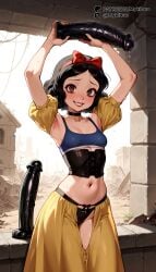 _sweaty ai_generated armpits arms_up black_choker black_corset black_hair black_panties blue_sports_bra blush bow bow_hairband bra breasts brown_eyes choker collarbone corset crotchless day detached_sleeves dildo disney disney_princess female grin groin hairband hairbow highleg_panties holding holding_sex_toy huge_dildo lipstick long_skirt looking_at_viewer makeup mykibuu navel open_skirt outdoors panties parted_bangs parted_lips puffy_detached_sleeves puffy_short_sleeves puffy_sleeves red_bow red_hairband red_lips sex_toy short_hair short_sleeves showgirl_skirt skirt small_breasts smile snow_white_(disney) snow_white_and_the_seven_dwarfs solo sports_bra standing stomach strap-on sweat underwear yellow_skirt