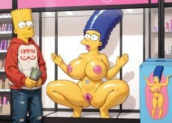 1boy 1girls ai_generated anus artificial_vagina bart_simpson big_breasts bikini black_eyes blank_stare blue_hair blue_hair_female box breasts clothed_male counting_money display_case female front_view highres hoodie incest indoors inflatable inflatable_doll inflatable_sex_toy jeans latex legs_apart male marge_simpson money mother_and_child mother_and_son multiple_sex_toys nipples nude_female on_display open_mouth public pussy sex_doll sex_shop sex_toy shiny_skin small_waist squatting standing store text_on_clothing the_simpsons thighs wide_eyed